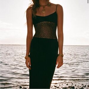 Indah Black Maxi Dress with Mesh Waist